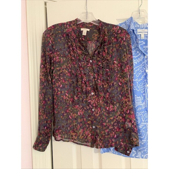 J. Crew Floral Ruffled Collar Career Long Sleeve Silk  Blouse  & Boy Fit…‎ - Picture 3 of 8